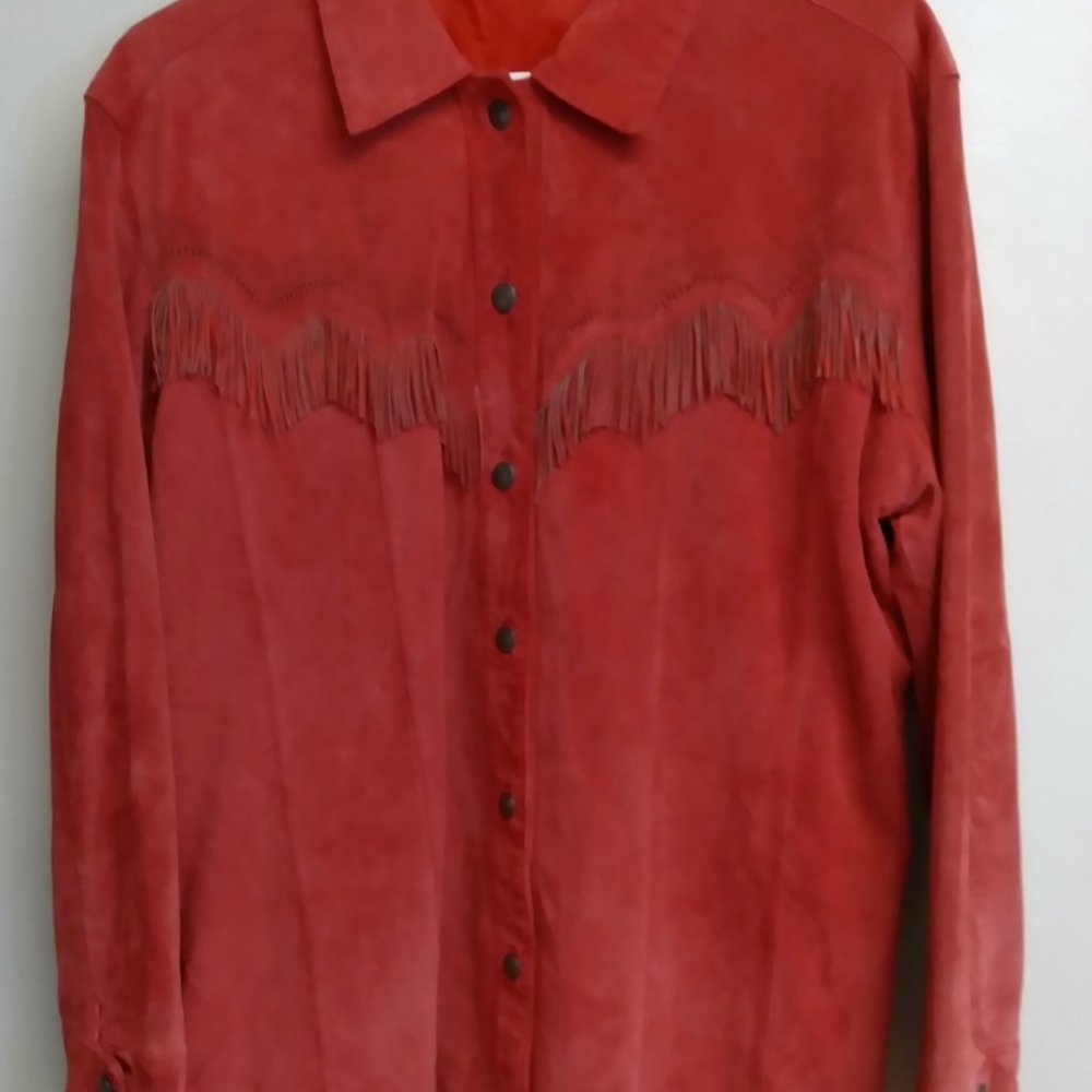 Chico's Fringed Red Suede Leather Jacket